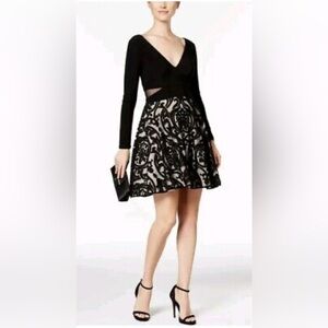 Jersey and Mesh Short Dress with Burnout Skirt